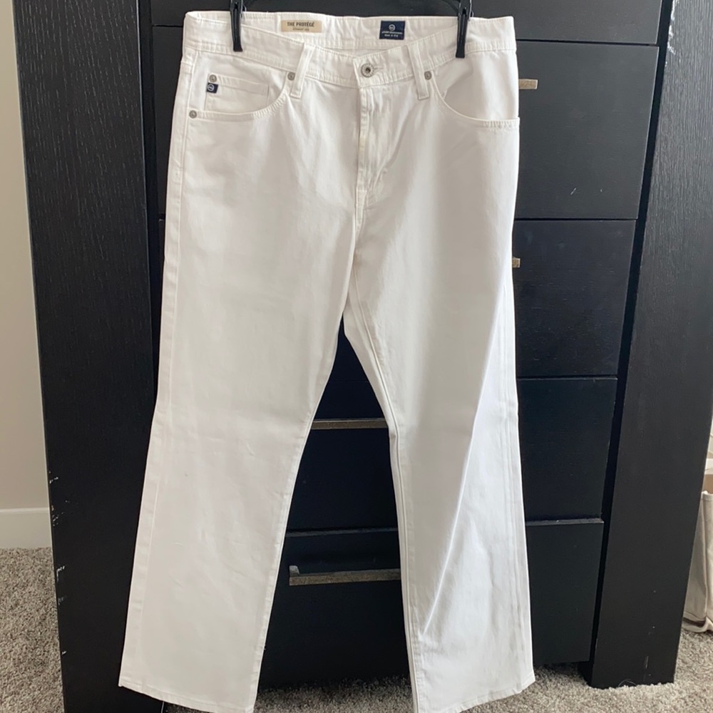 Men’s Hemmed AG Protege White Pants Waist 32